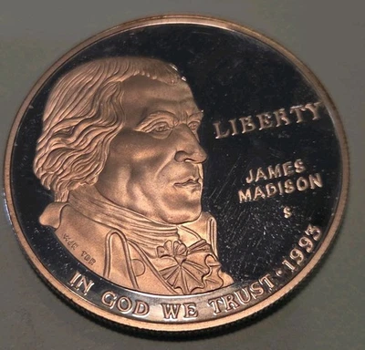 1993 S James Madison Silver Commemorative Dollar  Proof w/ Capsule - Image 1 of 2