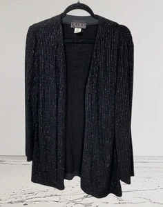 Alex Evenings Jacket Womens Sz 14 Black Sparkle Open Blazer Event Cocktail - Bild 1 von 5