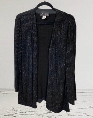 Alex Evenings Jacket Womens Sz 14 Black Sparkle Open Blazer Event Cocktail - Image 1 of 4
