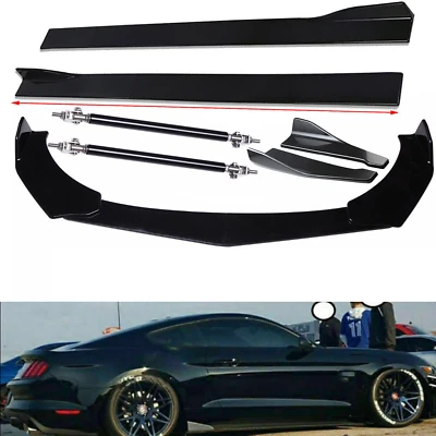 For FORD MUSTANG Front Bumper Lip Splitter + Side Skirt +Strut Rod Glossy Black Foto 1 de 4