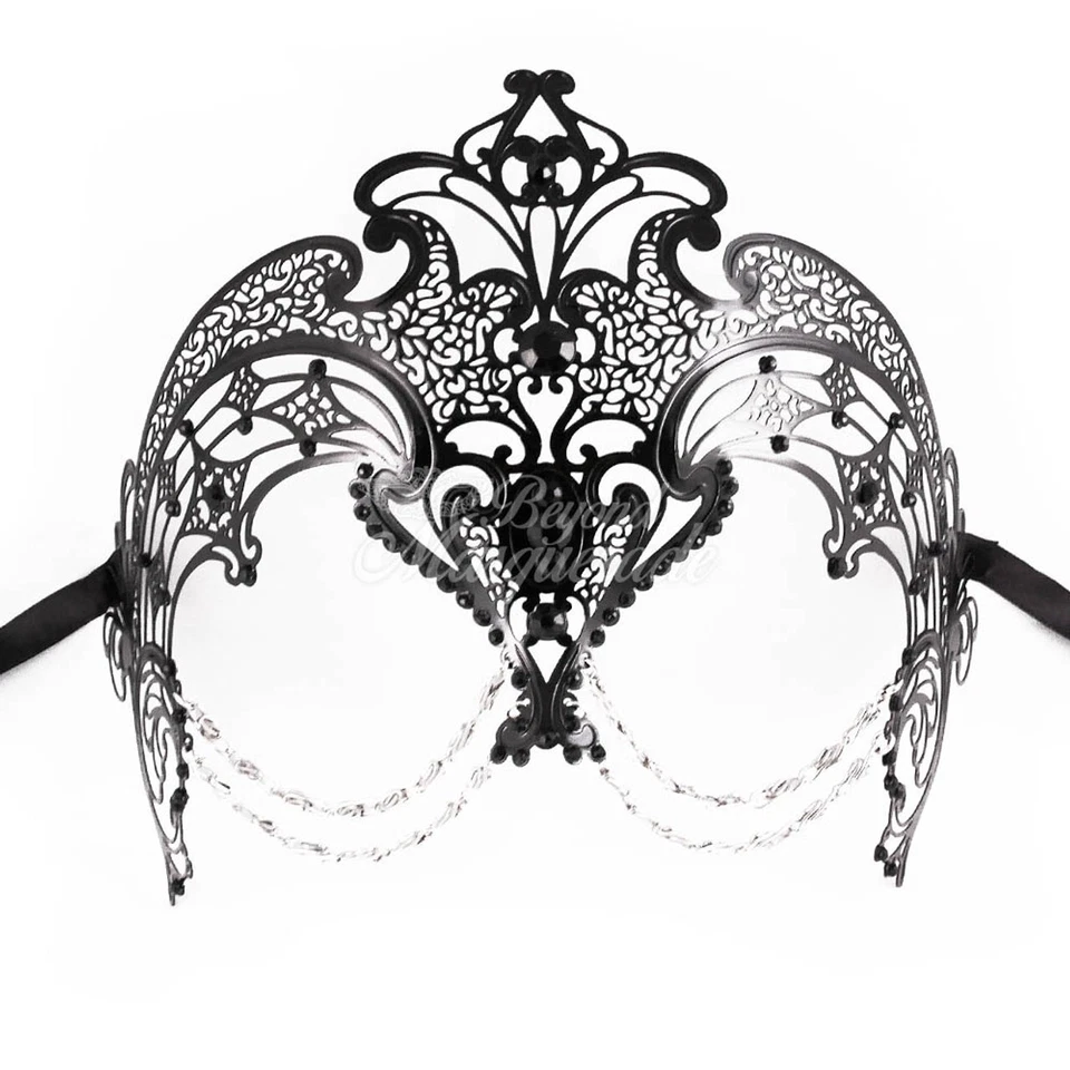 Chain Accents Metal Masquerade Mask BLACK GEMS - Image 1 of 1