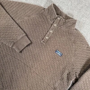 LL Bean Quilted Sweatshirt Mens Large Brown 1/4 Snap Pullover Outdoors Mockneck - Picture 1 of 12