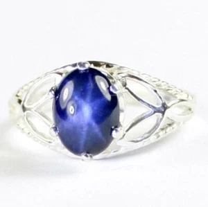 Anillo de plata de ley 925 para dama, zafiro estrella azul natural, SR137 - Imagen 1 de 5