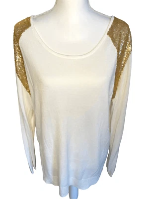 NOVO Suéter Feminino Bisou Bisou XL Leve Cor Creme Lantejoulas Douradas Novo com etiquetas - Imagem 1 de 4