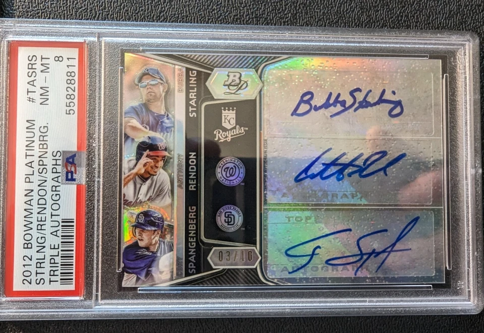 2012 Bowman Platinum Anthony Rendon RC Auto /10 Starling Spangenberg PSA 8 - Image 1 of 4