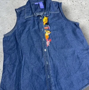 Disney Women’s Sleeveless Denim Top Embroidered Whinnie The Pooh Size XL - Picture 1 of 5