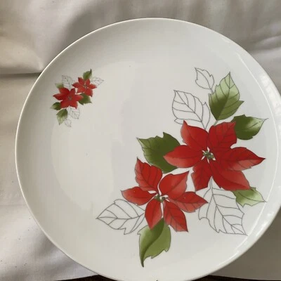 Suporte vintage de porcelana para prato de sobremesa bolo de Natal Poinsétia - Imagem 1 de 4