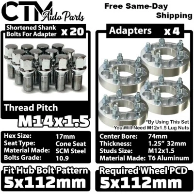 Adaptador espaciador de rueda 4x 1,25" de grosor 5x112 mm + perno 14x1,5 apto para Audi Porsche Macan Foto 1 de 4