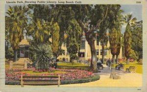 Lincoln Park, Öffentliche Bibliothek LONG BEACH, CA Los Angeles Co 1945 Vintage Postkarte - Bild 1 von 1