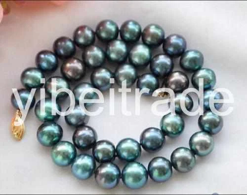 New 9-10mm PEACOCK BLACK ROUND Freshwater cultured PEARL NECKLACE 18” - Image 1 of 1