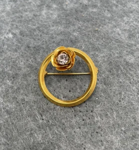 Kreis Blume Strass Mitte goldfarben Mode Brosche unbeschriftet - Bild 1 von 2