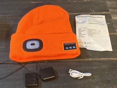 Brand New Orange Bluetooth Rechargeable LED Hat/Sock-Hat Listen to Music - Image 1 of 4