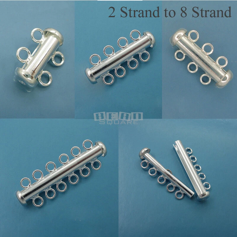 Sterling Silver Multi Strand Tube Slide Clasp Connector [2 3 4 5 6 7 8 Strand] - Image 1 of 1