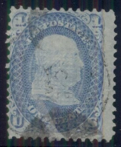 US #92 1¢ blue "F" Grill, used, Weiss cert "very thin paper variety" Scott $425+ - Picture 1 of 1
