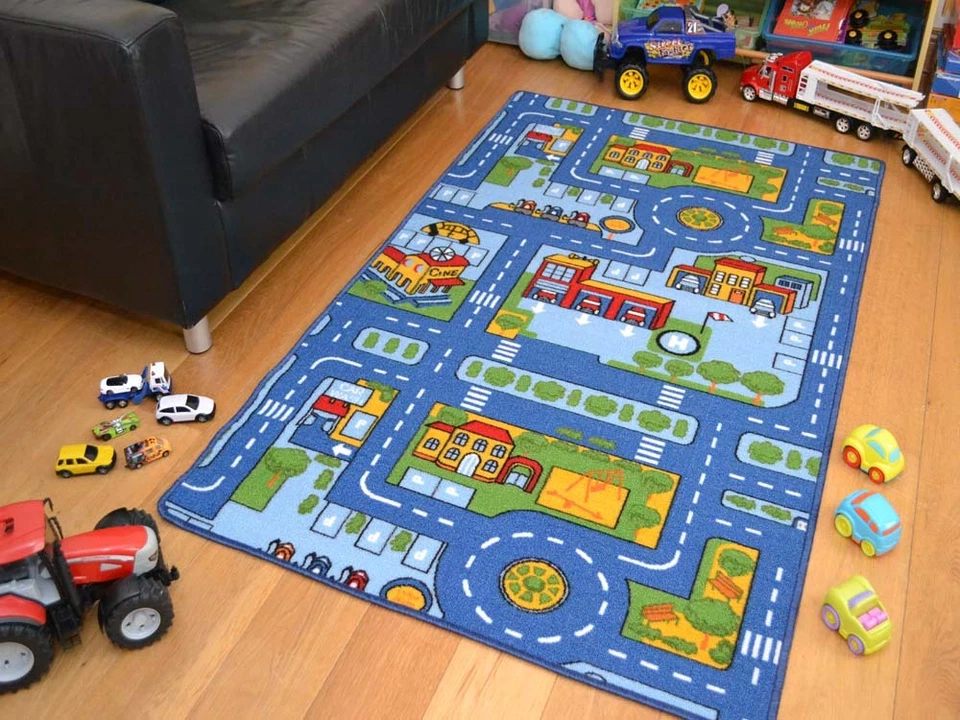 Play Rugs Washable Anti-Slip Small Extra Large Blue Boys Kids Machine Road Cheap - Image 1 of 1