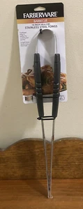 Farberware New Barbecue 16"Stainless Steel Tongs Scallloped Edge Black Handles - Picture 1 of 7