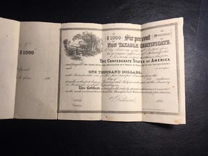 1000.00 6 Percent 1864 Confederate Bond Unsigned See Photos - Picture 1 of 5
