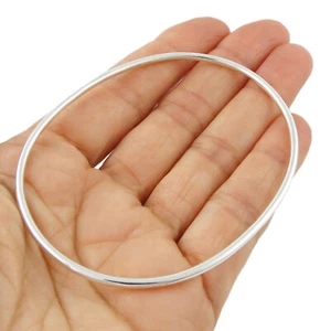 Large Oval Bangle Solid 925 Sterling Silver Hallmarked Ladies Rounded Edge - Picture 1 of 6