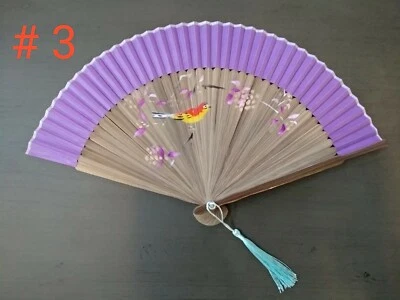 Exquisita pintura japonesa de bellas artes bambú plegable diseño de abanico de mano con borla Foto 1 de 4