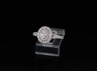 $5,350 Neil Lane Oro Blanco 14K Diamante Ovalado Doble Halo Anillo de Compromiso Banda Foto 1 de 4