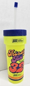 AMPM Mini Mart Thirsty Ouncer 32oz tazas 1989 vintage amarillo neón con tapa pajita - Imagen 1 de 10