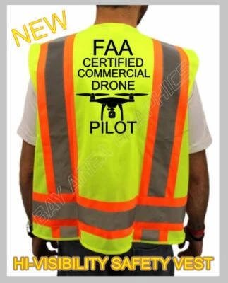  DRONE CERTIFIED PILOT HIGH VISIBILITY SAFETY YELLOW VEST BLACK DESIGN*DRONE - Image 1 of 4