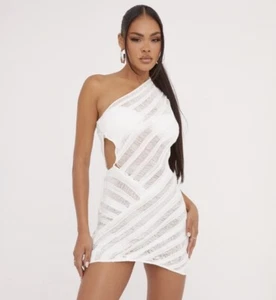 Ego One Shoulder Cut Out Side Detail Laddered Mini Bodycon Dress UK 6 - Bild 1 von 2