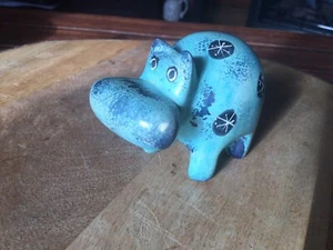 Hand Carved Hand Painted Soap Stone Hippo Hippopotamus Figurine Blue Starbursts  - Picture 1 of 4