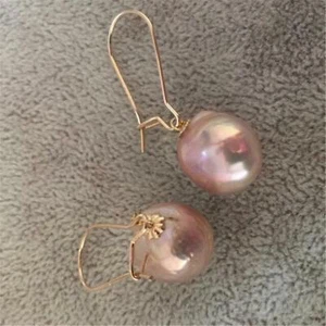 Natural Cultured Baroque Pearl Earrings 18K Gold Ear Drop Dangle Jewelry Real - Picture 1 of 5