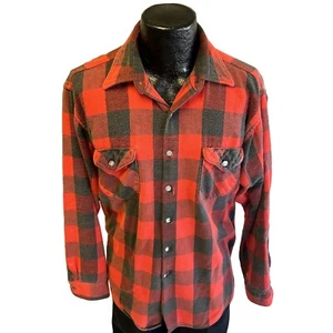 Vtg 50's OshKosh B'Gosh BUFFALO PLAID Flannel Mechanic Work Shop Hunting Shirt - Picture 1 of 8