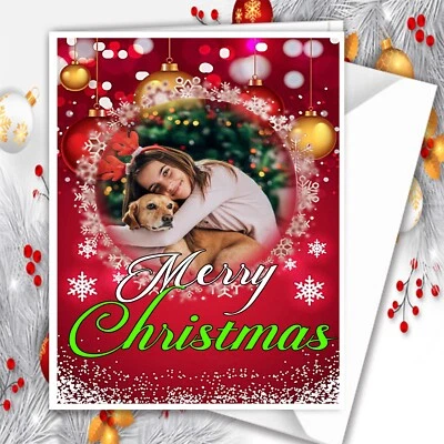 SMARTEKMEDIA Photo Name Personalised Customised Merry Christmas Xmas Greeting Card W14