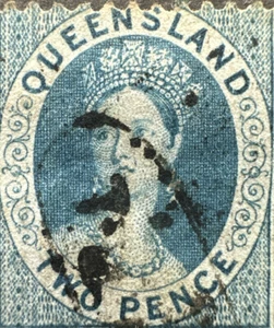 C1870 Queensland Queen Victoria Australia State Stamp 2d Blue PS654 - Picture 1 of 4