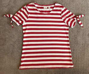 CHICO'S RED & WHITE STRIPED TOP WITH SLIT SLEEVES AND TIES - SIZE 0 - EUC