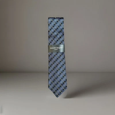 David Taylor Silk Tie – Blue Geometric Squares – NWT in Gift Box – Belk - Image 1 of 4