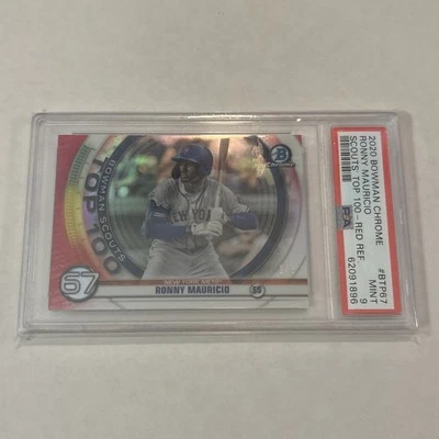 PSA 9 2020 Bowman Chrome Ronny Mauricio Scouts Top 100 Red Refractor 1/5 - Image 1 of 3