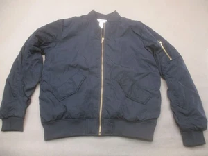 NWT H&M Size 4 Womens Black Full Zip Casual Pockets Crew Neck Style Bomber 790 - Picture 1 of 8