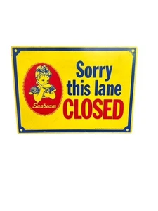 Vintage "Sorry This Lane CLOSED" sign featuring the "Little Miss Sunbeam" logo - Picture 1 of 5