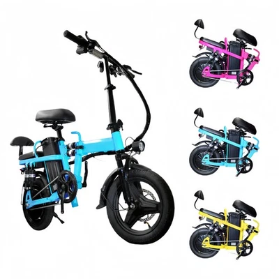 Ailife A9 E-Bike Commuting Electric Bike 48V 500W W/14" Tire Pink/Yellow/Blue - Image 1 of 4