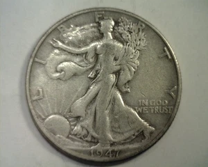 1947 WALKING LIBERTY HALF DOLLAR VERY FINE VF NICE ORIGINAL COIN BOBS COINS - Picture 1 of 2
