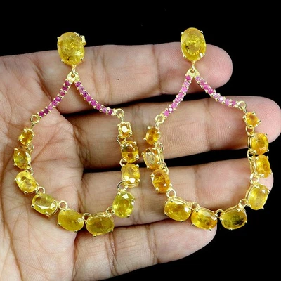 Pendientes de plata de ley 925 ovalados zafiro amarillo 9x7 mm joyas de piedras preciosas de rubí Foto 1 de 4