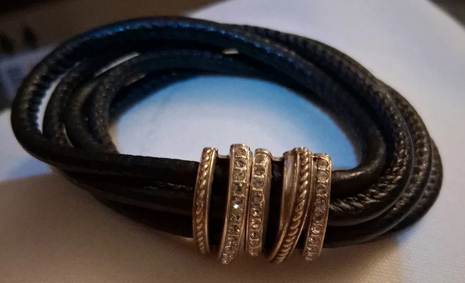 Brighton Neptune’s Ring Multi-Strand Bracelet Sparkle Navy Blue Leather Crystal - Image 1 of 4