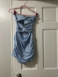Strapless Cut Out Party Dress HOCO Mini Baby Blue Sz 8 See Pics Descrip - Picture 1 of 16
