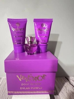 Versace Pour Femme Dylan púrpura 3 piezas mini juego de regalo para salpicaduras ~ EDP ducha y loción Foto 1 de 3