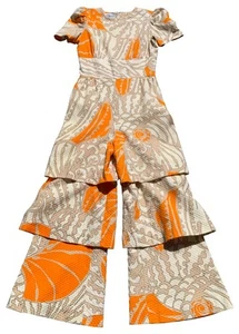 TORI RICHARD  Vintage 70s Women's Hawaiian Flounce Leg SS Pique Jumpsuit - Sz S - Picture 1 of 14