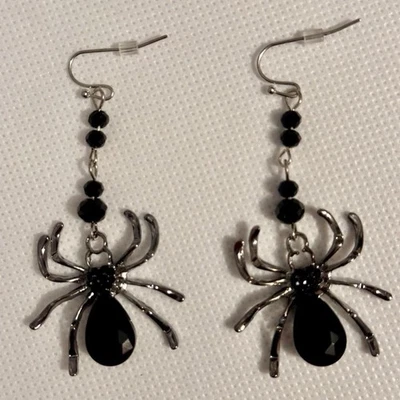 Spider Crystal Earrings Dangle Hook Women Halloween Jewelry Gift Black New - Image 1 of 4