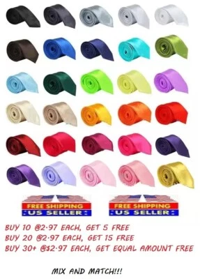 SKINNY NECK TIE Solid Casual Plain Slim Suit 2"  Wedding Party Free Shipping NEW - Image 1 of 2