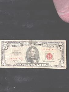 Billete De 5 Dólares Sello Rojo Año 1963.Especial Para Colección , - Picture 1 of 5