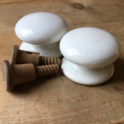 Pair Of Antique Ceramic Pottery Drawer Knobs Handles Victorian Pottery Pulls OLD - Image 1 of 4