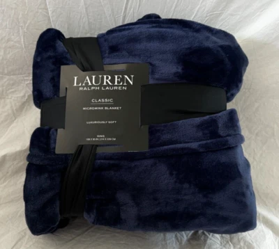 Ralph Lauren Classic Dark Blue Micromink King Blanket NIP - Image 1 of 4