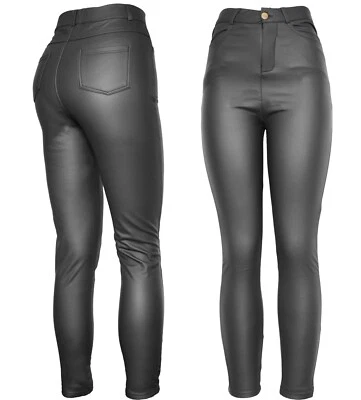 Leggings femininas clássicas de couro sintético elástico sexy cintura alta - Imagem 1 de 4